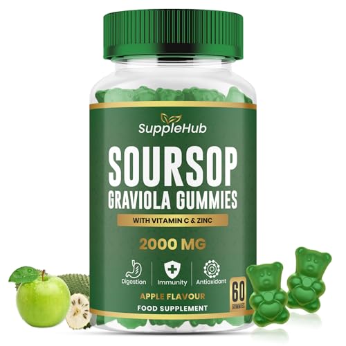 Soursop Gummies 2000mg â€“ with Vitamin C & Zinc â€“ Immune Support, Antioxidant â€“ Gluten-Free, Vegan, Apple Flavour â€“ 60 Gummies